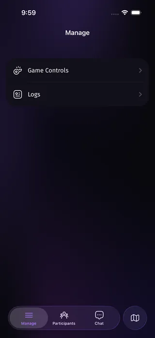 Phantom Chase's Game Master Manage tab — game controls and logs